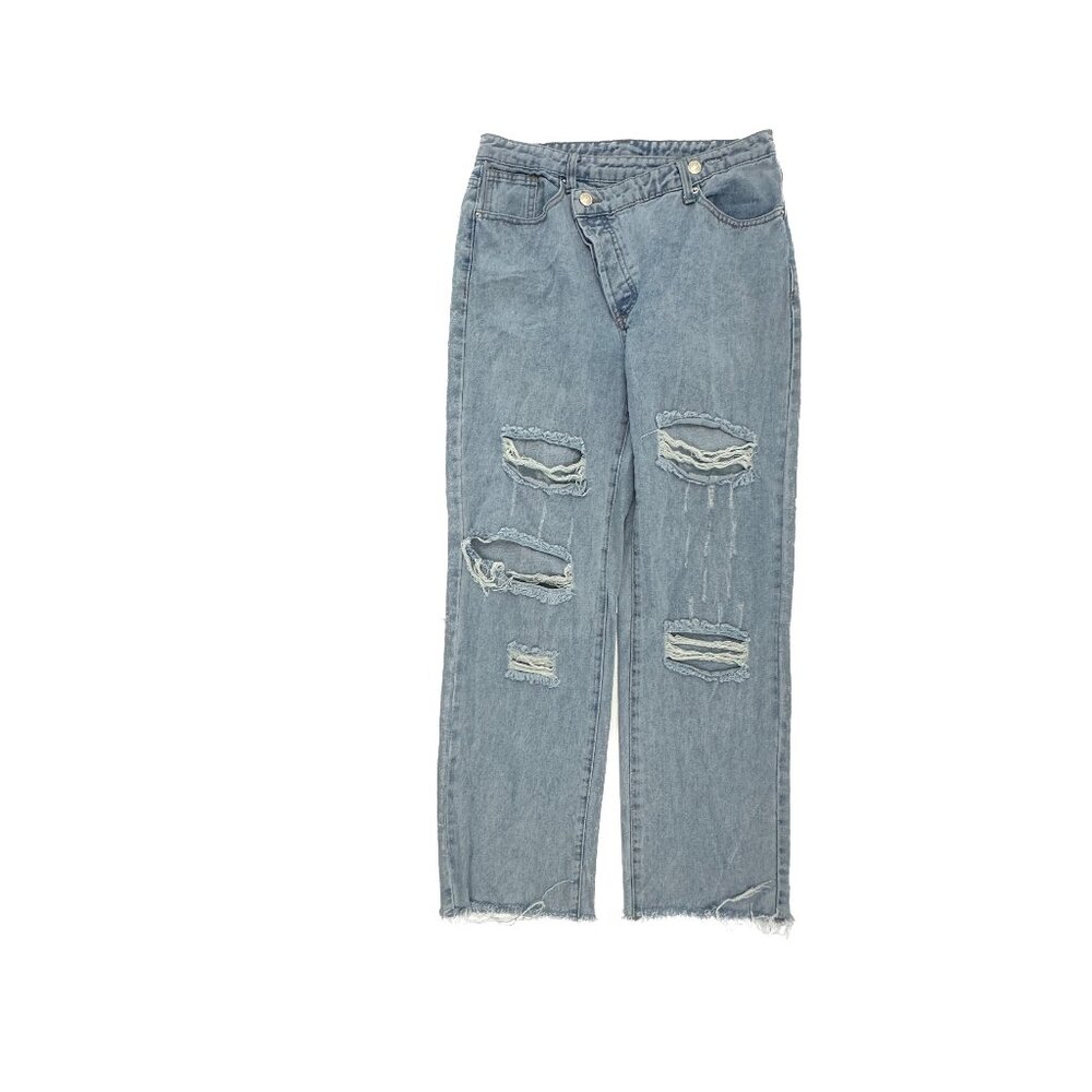 Shein Baggy Button‎ Fly Distressed Raw Hem Women's size M Blue Denim jeans